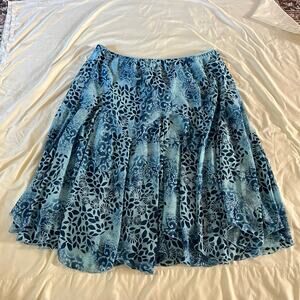 Vtg Y2K 2000s Blue Floral Flowy Maxi Skirt Plus Size 3X Boho Artsy Fairycore